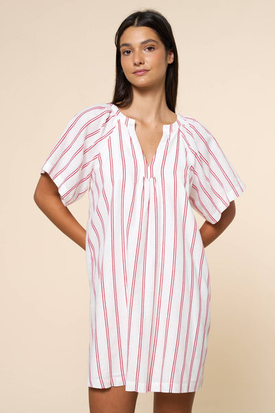 Striped Deep V-Neck Dress: WHITE