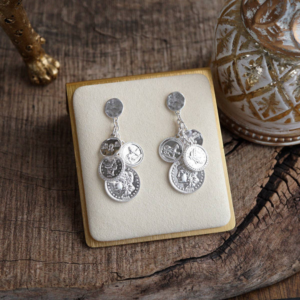 Starlit Relics – Coin Chandelier Statement Earrings: Worn Gold Tone