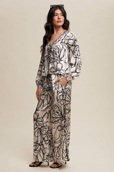 Bold Floral Print Satin Shirt Set