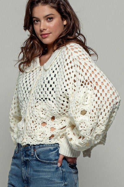 Open Interlaced Floral Long Sleeve Sweater