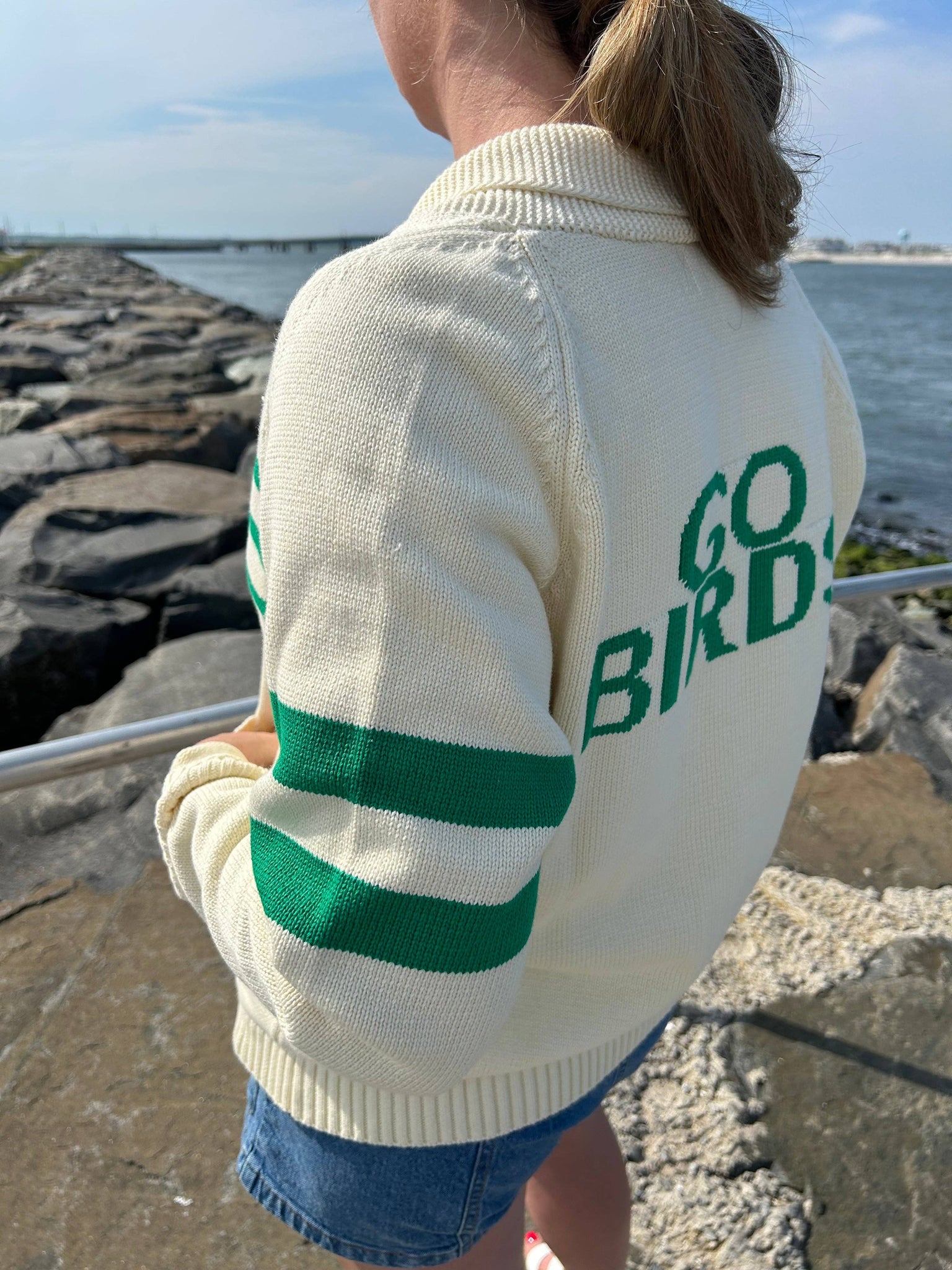 Philadelphia Eagles Knit Cardigan: Ivory White