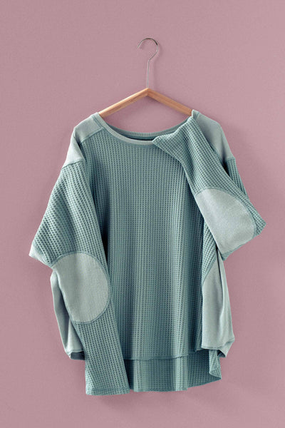 Oversized Waffle Knit High-Low Tunic Top: IVORY / S-M-L:2-2-2