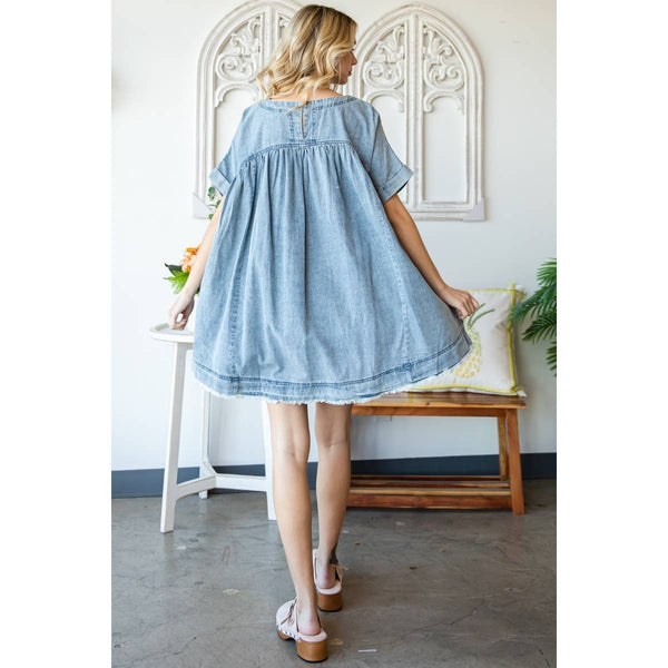 Oversize Pleated Denim Short Dress