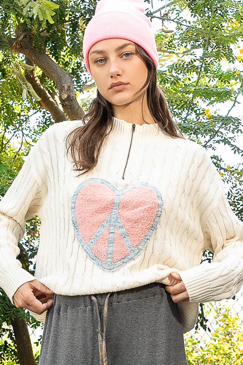 Long sleeve high neck heart peace sweater