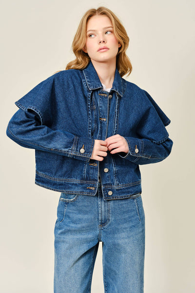 AJJ5850 CAPE DENIM JACKET: DENIM / L