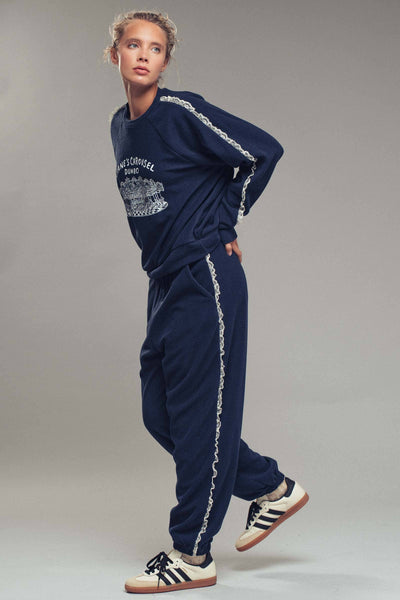 Jane’s Carousel Lace Trim Lounge Set: NAVY