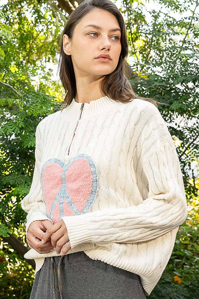 Long sleeve high neck heart peace sweater