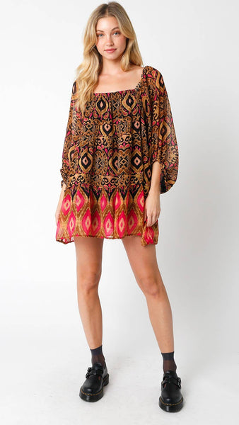 Leona Dress: Black Fuchsia