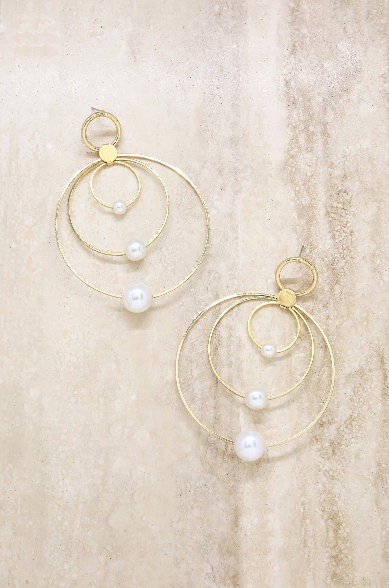 Statement Pearl and Multi Hoop Earring in Gold