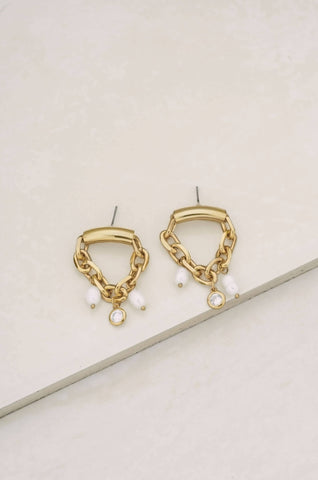 Chain Link Charm Dangle 18k Gold Plated Earrings