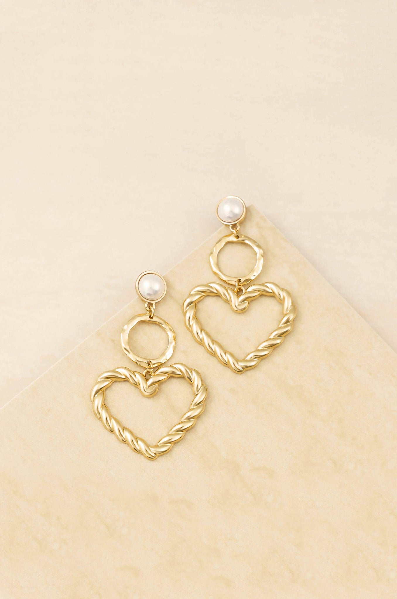 Twisted Heart Pearl and 18k Gold Plated Earrings
