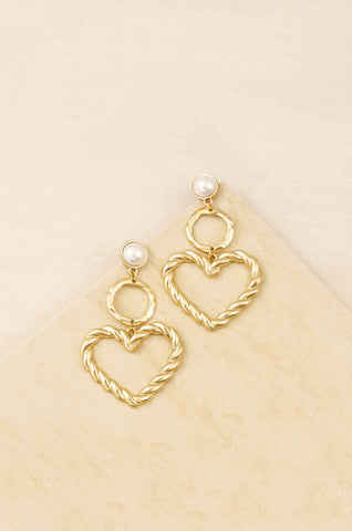 Twisted Heart Pearl and 18k Gold Plated Earrings