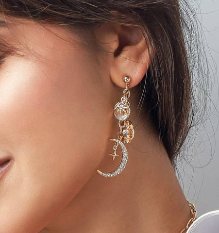 Coin and Charm Earring Moon and Sun Charms