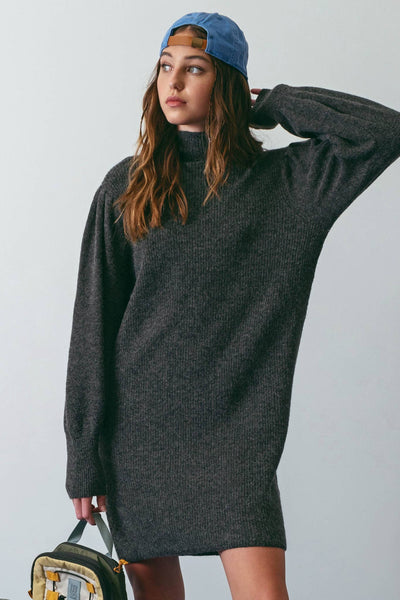 Charcoal mock neck sweater dress