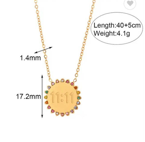 11:11 Sunshine Sun Pendant Necklace 14K Gold Steel Crystal: Rainbow / small