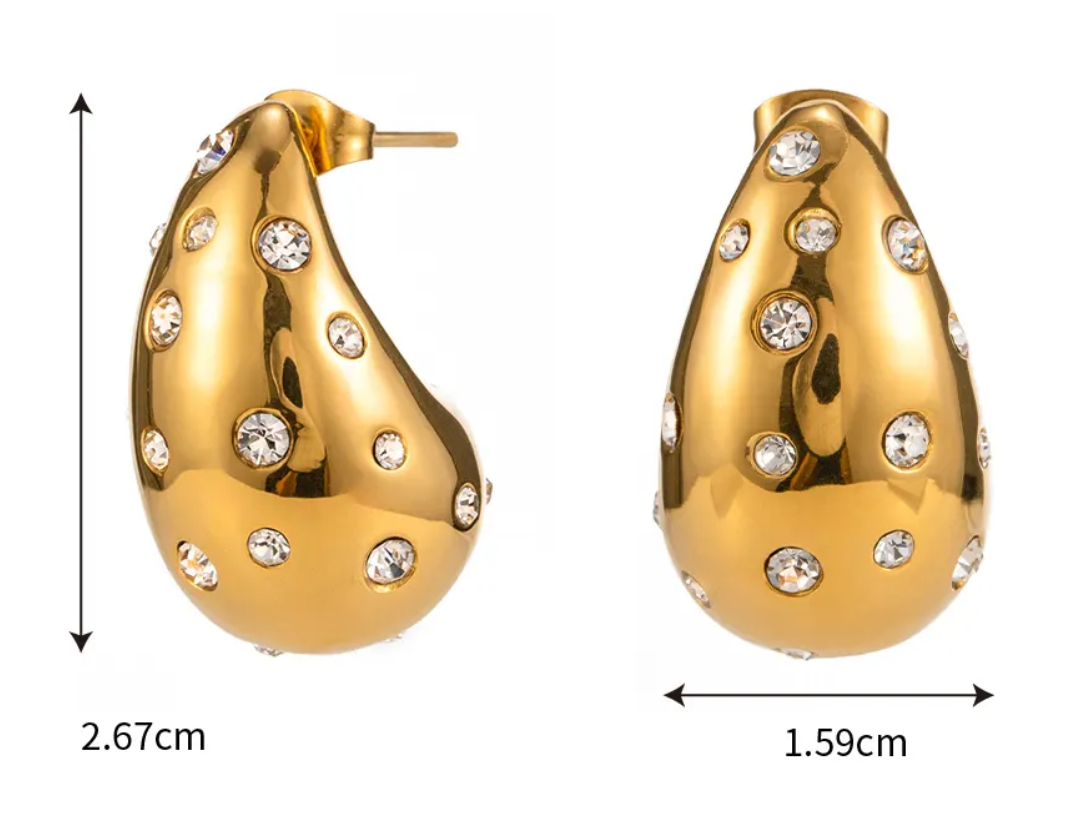 Drop Hoop Massive- Bling High Shine Steel Earring Hoop: Yellow Gold
