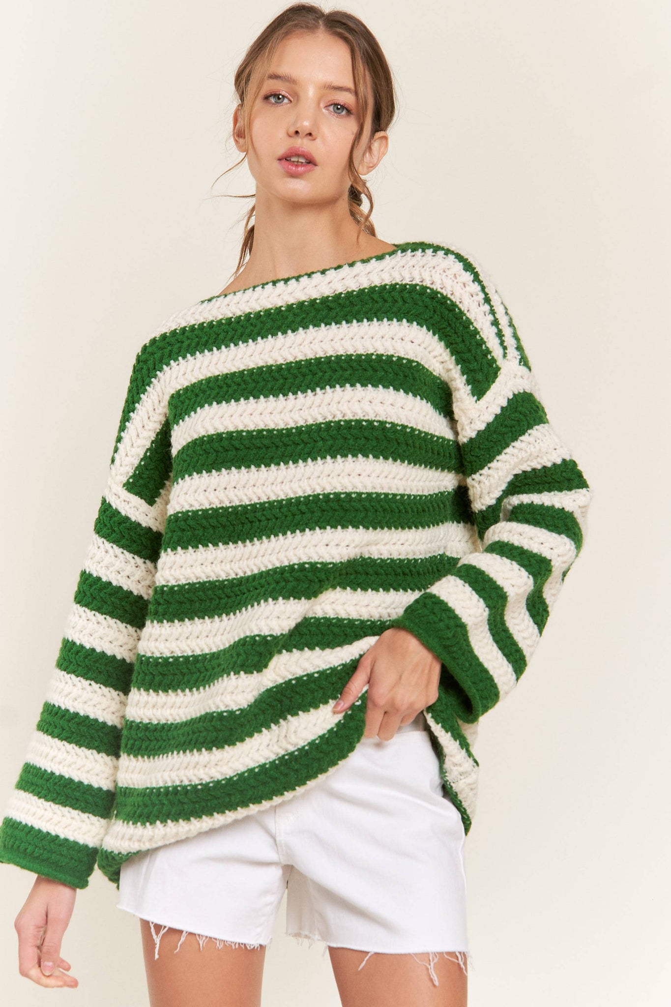 Green Knit Striped Sweater