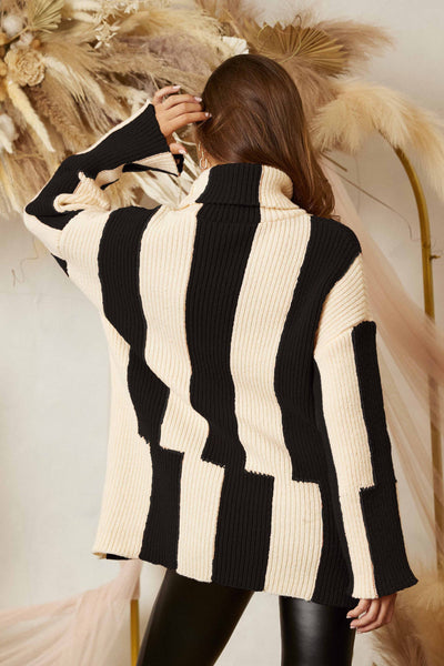 Black and white turtle neck sweater
