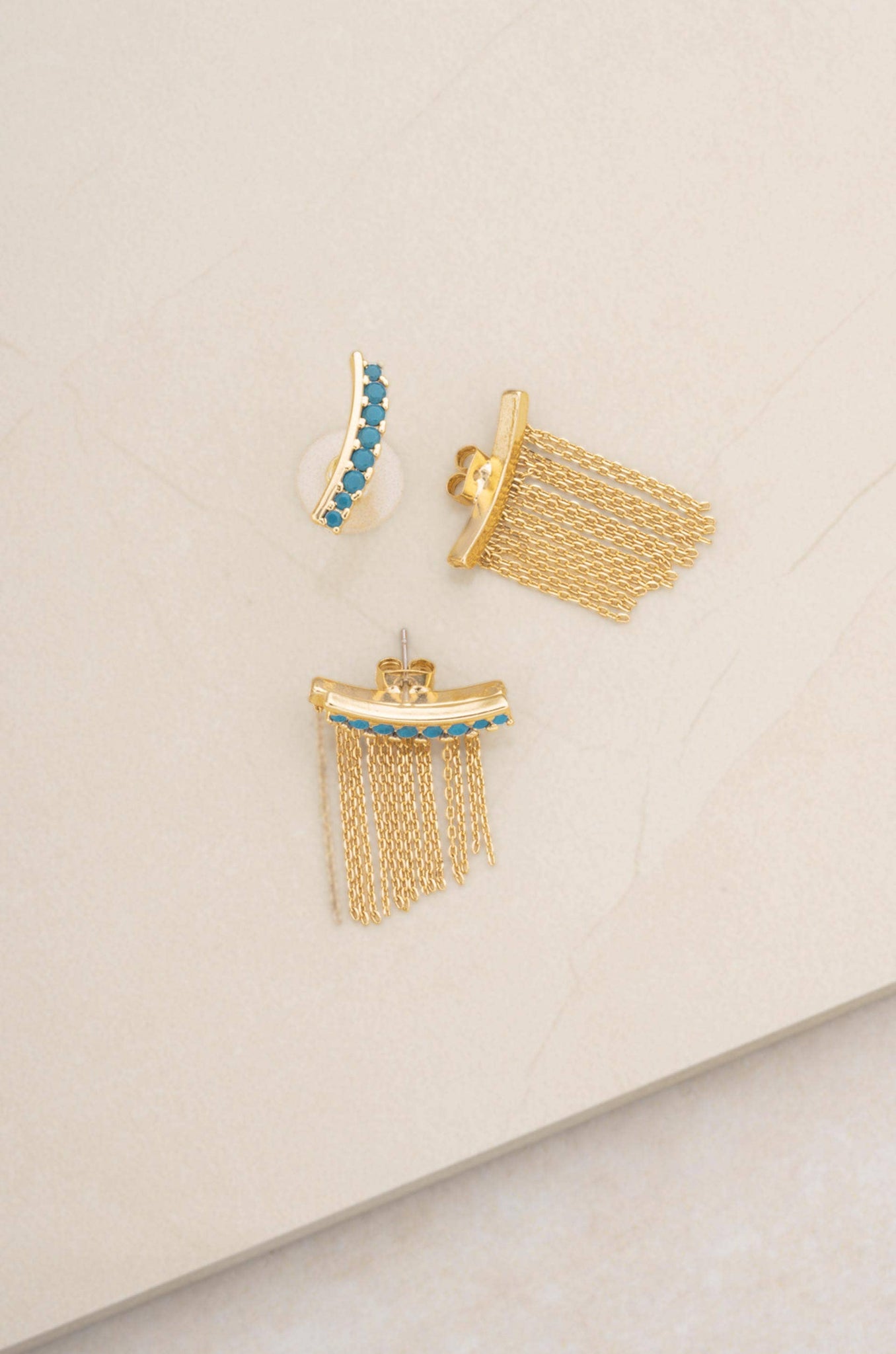 Turquoise Crystal 18k Gold Plated Ear Crawler