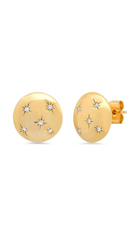 Celestial Button Stud Earring Steel PV 14K Gold
