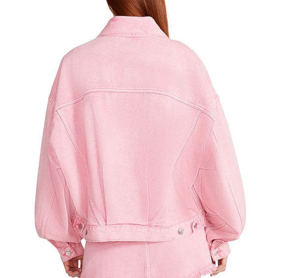 Sienna Button Front Long Sleeve Flap Pocket Oversize Coordinating Denim Jacket